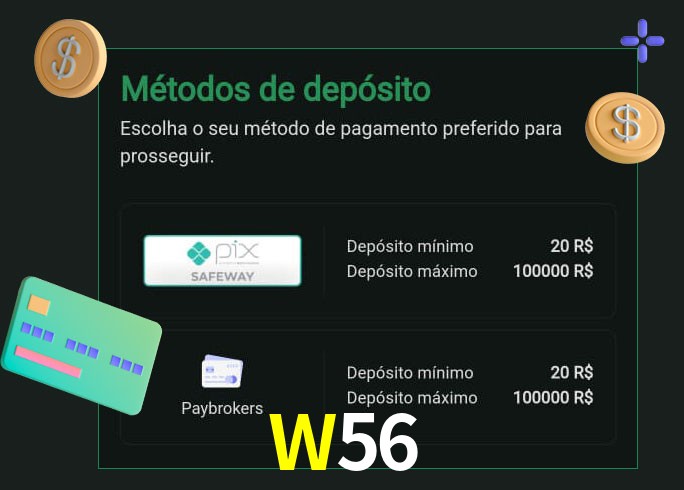 O cassino W56 oferece uma grande variedade de métodos de pagamento